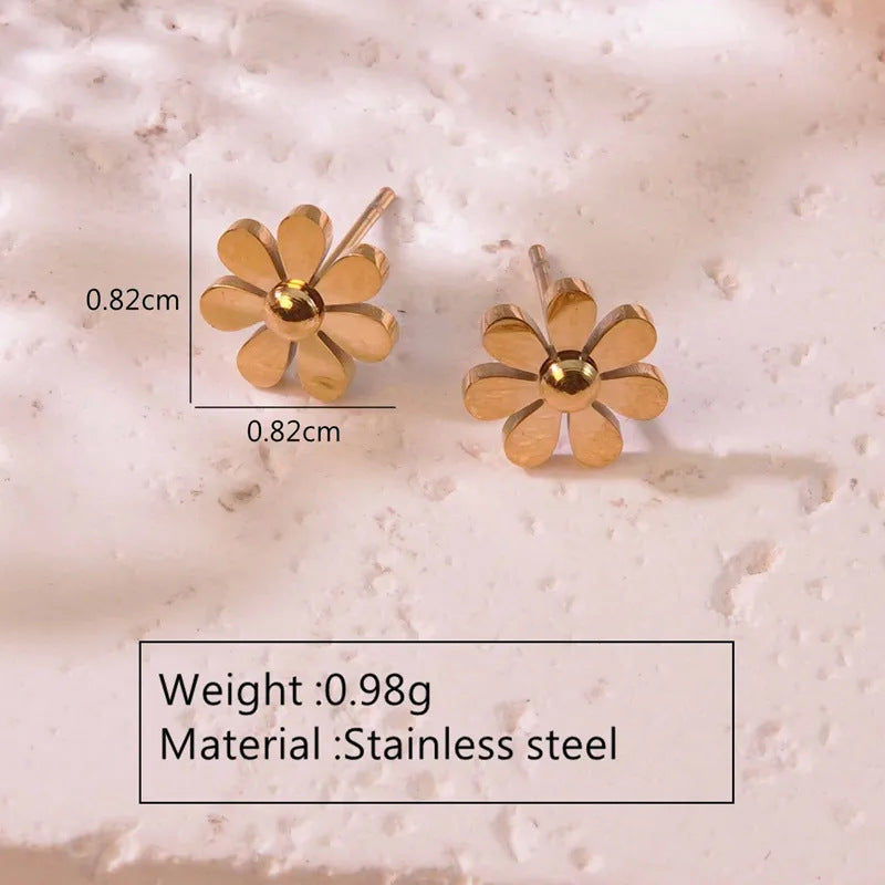 Elegant Stainless Steel Daisy Flower Jewelry Set Plated Necklace Earrings Bracelet for Women