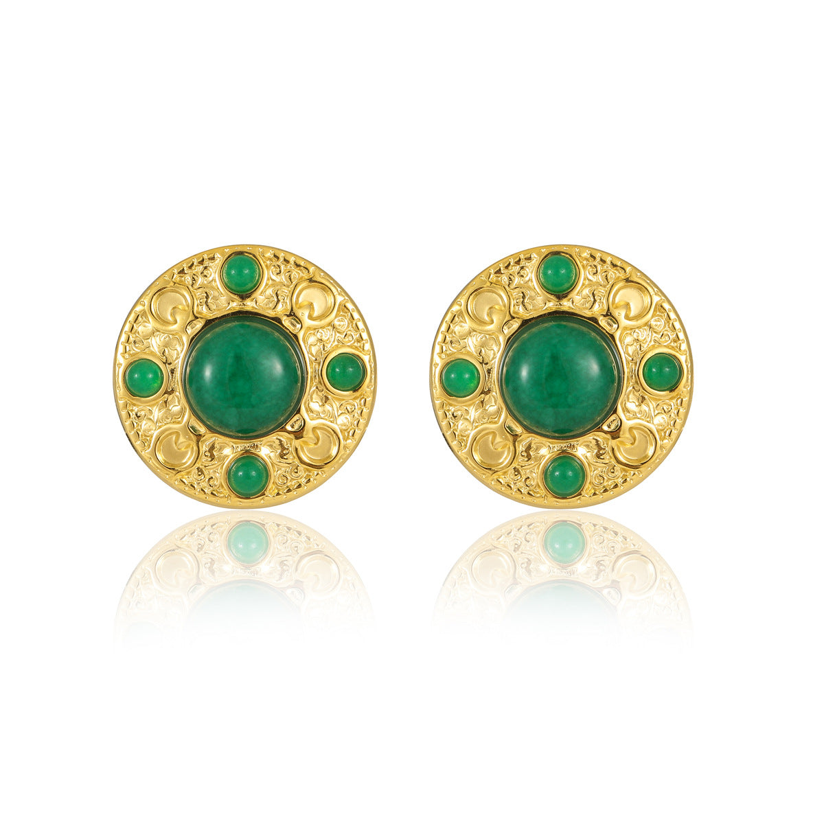 Pendientes de acero inoxidable color verde esmeralda con diseño geométrico, estilo francés vintage y acabado chapado para mujer