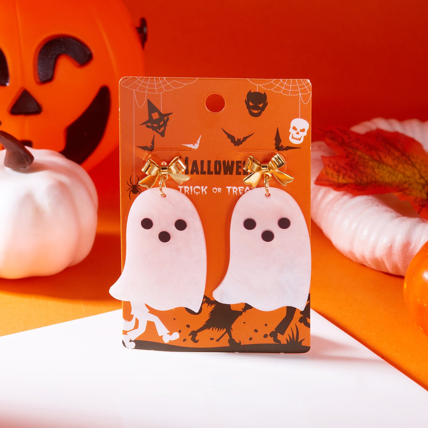 Orecchini Pendenti in Acrilico con Fantasmino Carino per Donne, con Fiocco e Design di Animali Cartoon, Gioielli per Orecchie a Tema Halloween