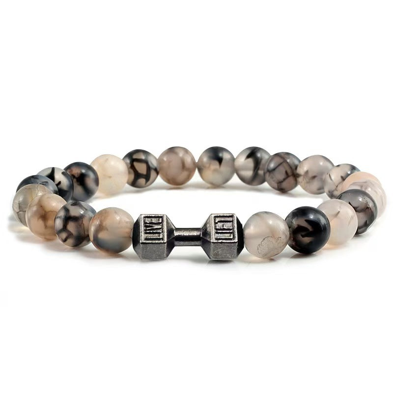 Fashion Matte Plated Alloy Beaded Bracelet Unisex Elastic Yoga Energy Bangle