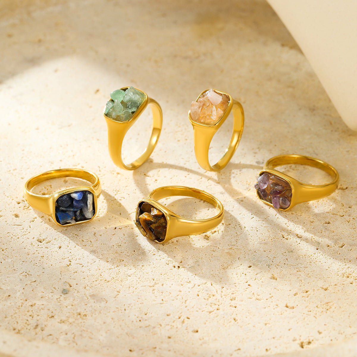 Anello Quadrato in Acciaio Inossidabile Stile Francese Vintage con Intarsio in Pietra Naturale, Ipoallergenico e Resistente allo Sbiadimento per Donna