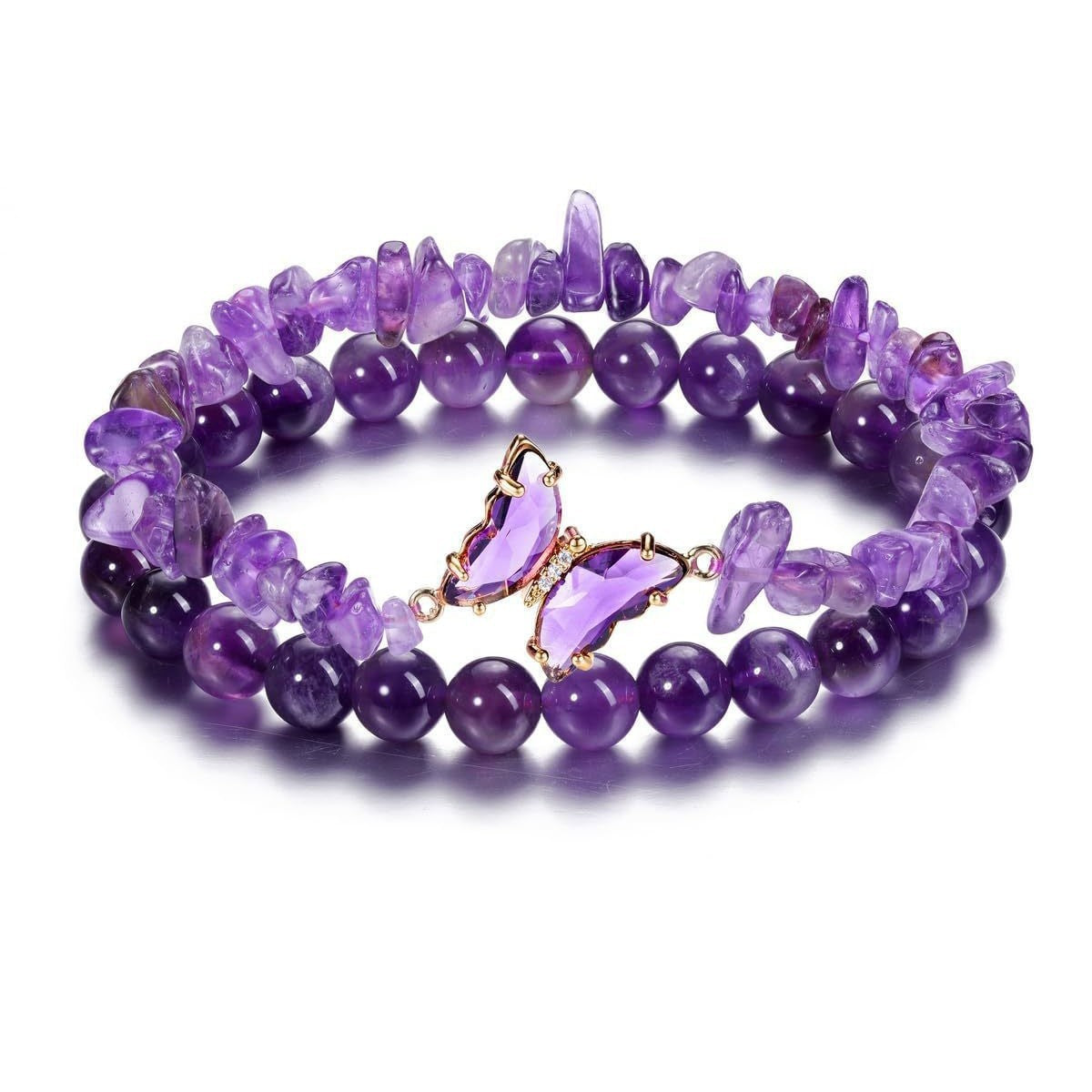 Minimalist Natural Crystal Butterfly Bracelet Set for Women