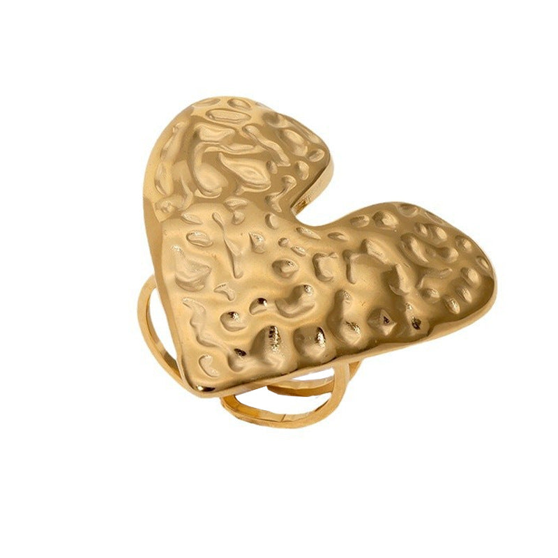 Vintage Style Heart-Shaped Stainless Steel Ring for Women with Plated Finish