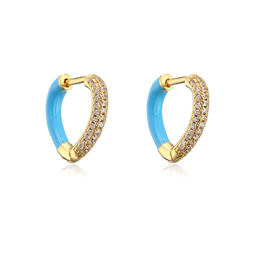 Colorful Drip Oil Gold Plated Brass Cubic Zirconia Heart Earrings for Women