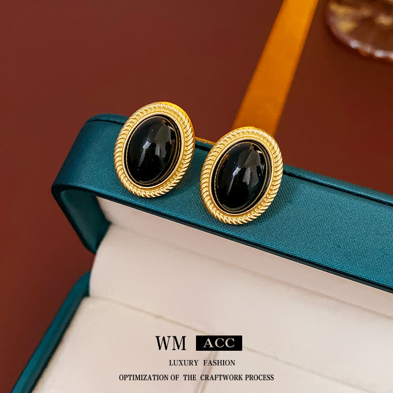 Vintage Oval Geometric Earrings in Alloy with Electroplated Finish for Women