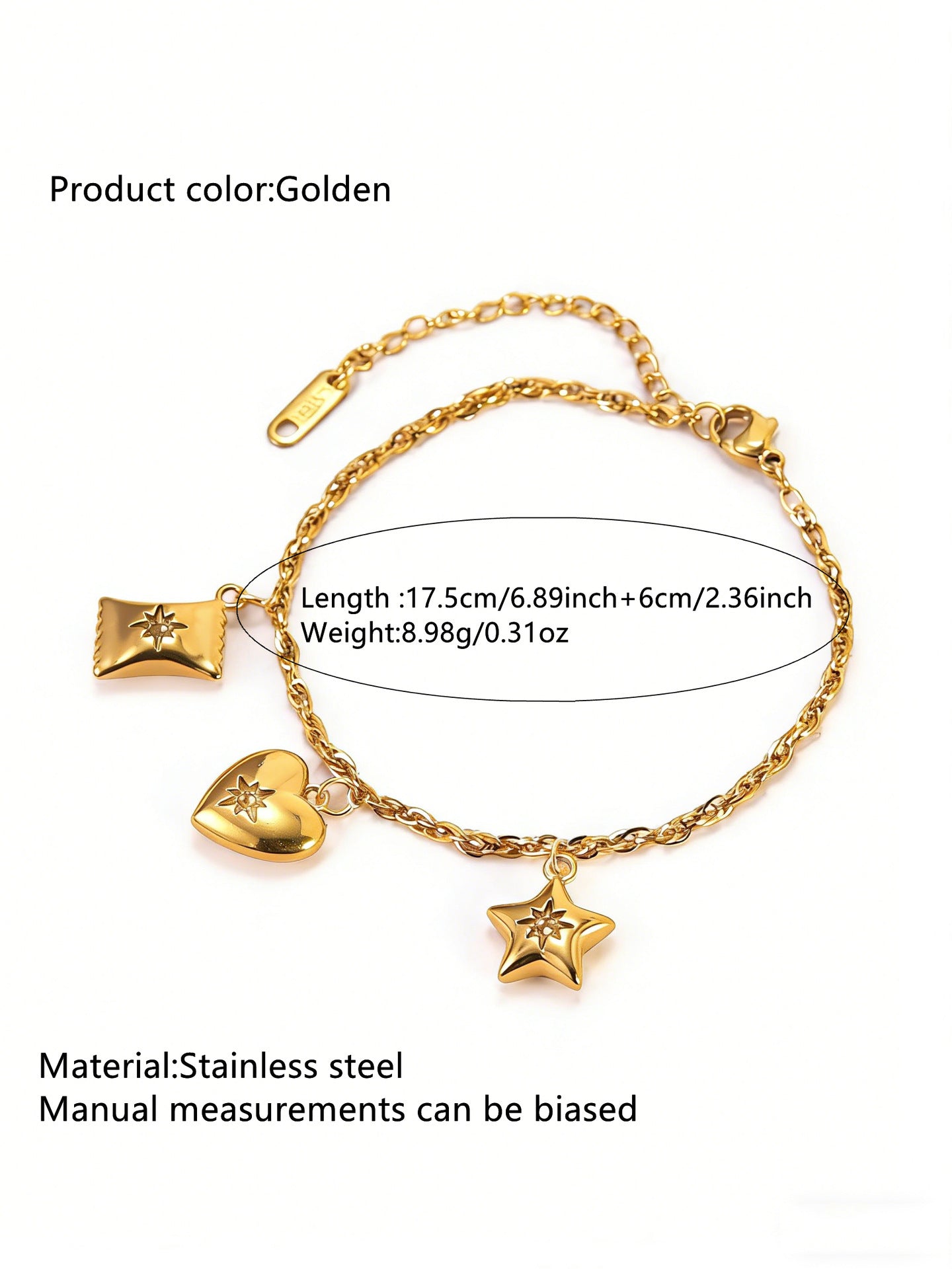 Elegant 18K Gold Plated Stainless Steel Heart Teardrop Star Geometric Bracelet for Women