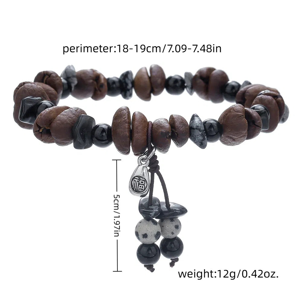 Unique Handmade Cat Animal Bracelet with Natural Wood Coconut Shell and Coffee Bean Beads