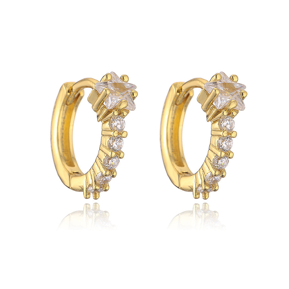 Orecchini da donna geometrici minimalisti in rame con placcatura in oro vero e intarsio di zirconi