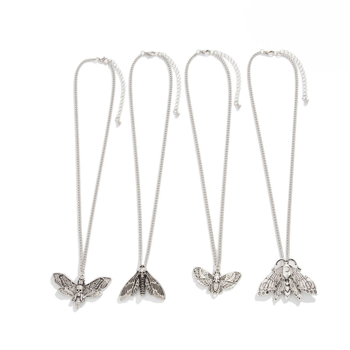 Hip-hop Punk Alloy Plated Moth Skull Cross Pendant Necklace Women's Layered Cable Chain Choker