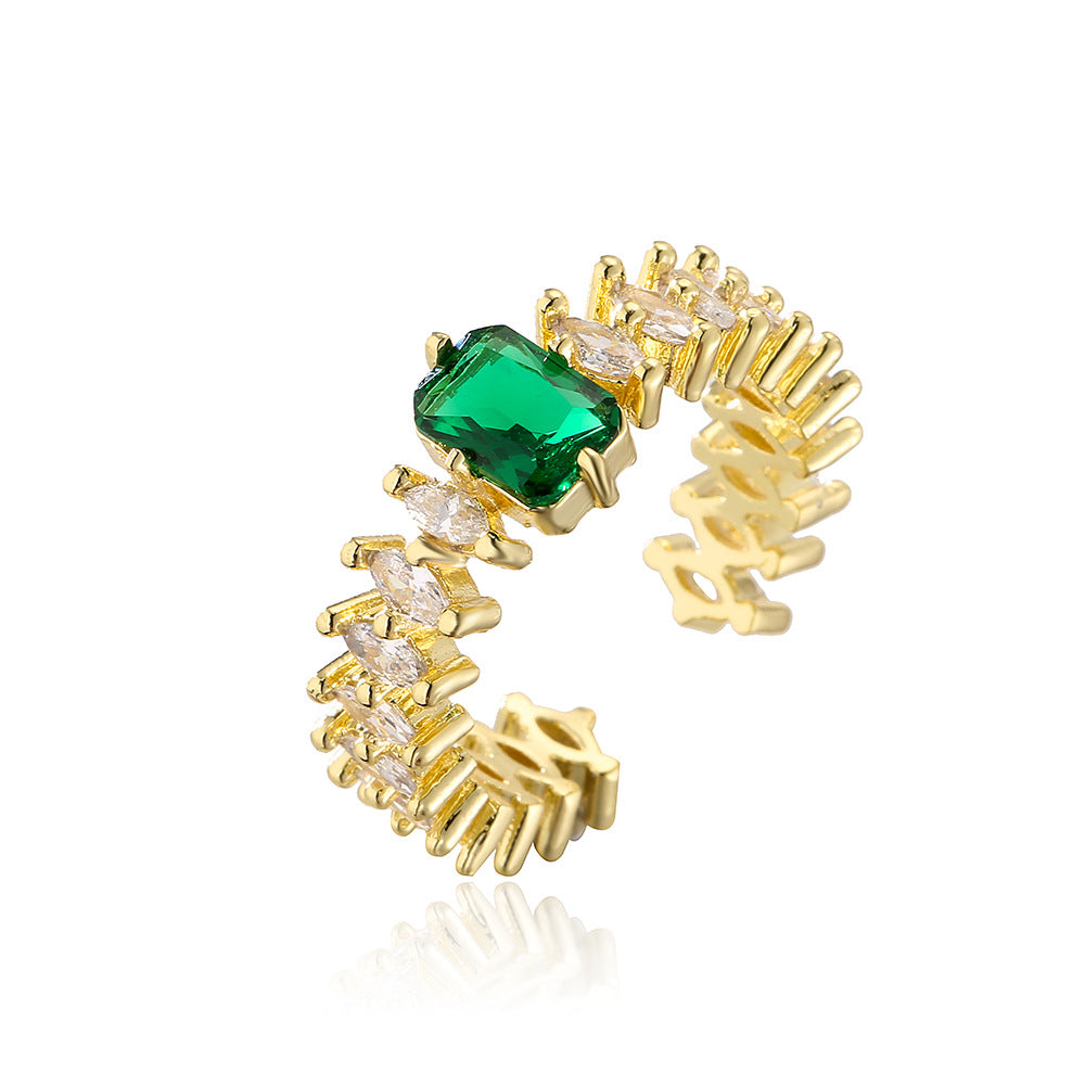 Minimalist Geometric Open Ring in Copper with Gold Plating and Micro-Paved Zirconia for Women