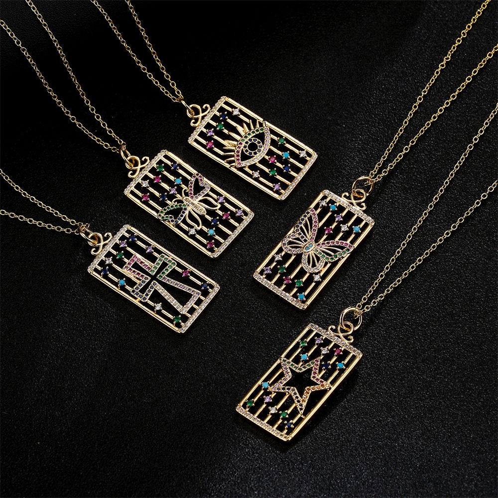 Minimalist Geometric Hollow Eye Crown Snake Necklace for Women in Copper with 18K Gold Plating and Zircon Inlay