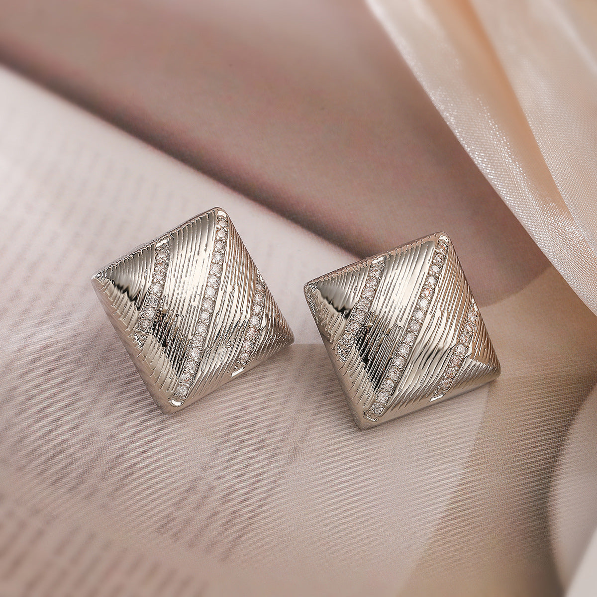 Minimalist Geometric Gold-Plated Zircon Stud Earrings for Women with Micro-Pavé Setting