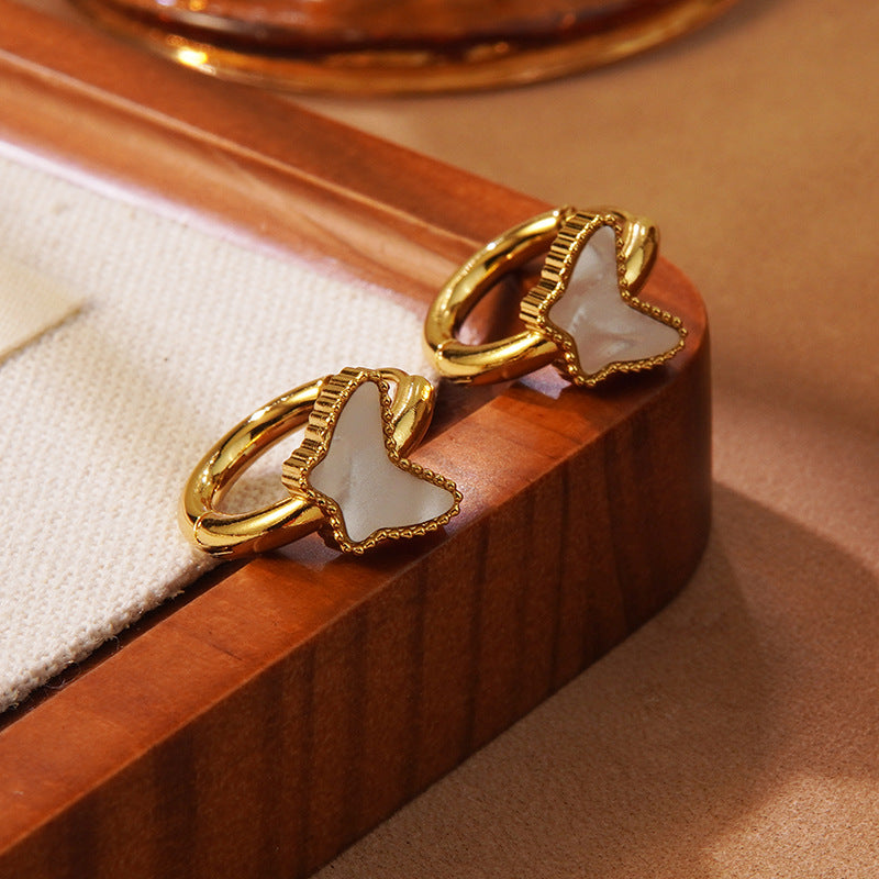 Sweet Butterfly Geometric Plated Stainless Steel Hoop Earrings for Women