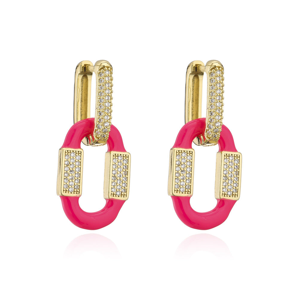 Minimalist Geometric Earrings in Copper with 18K Gold Plating and Micro-Paved Zirconia