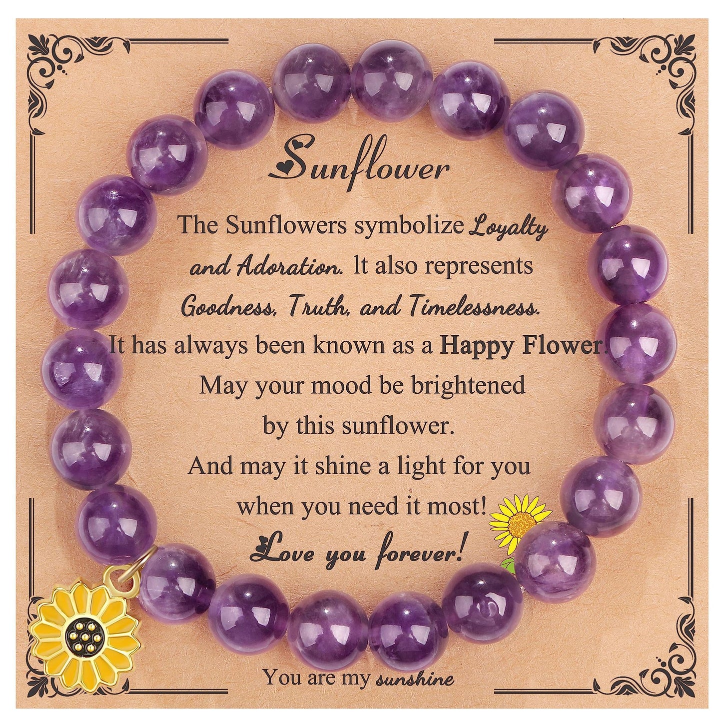 Sweet Floral Sunflower Gemstone Charm Bracelet for Women