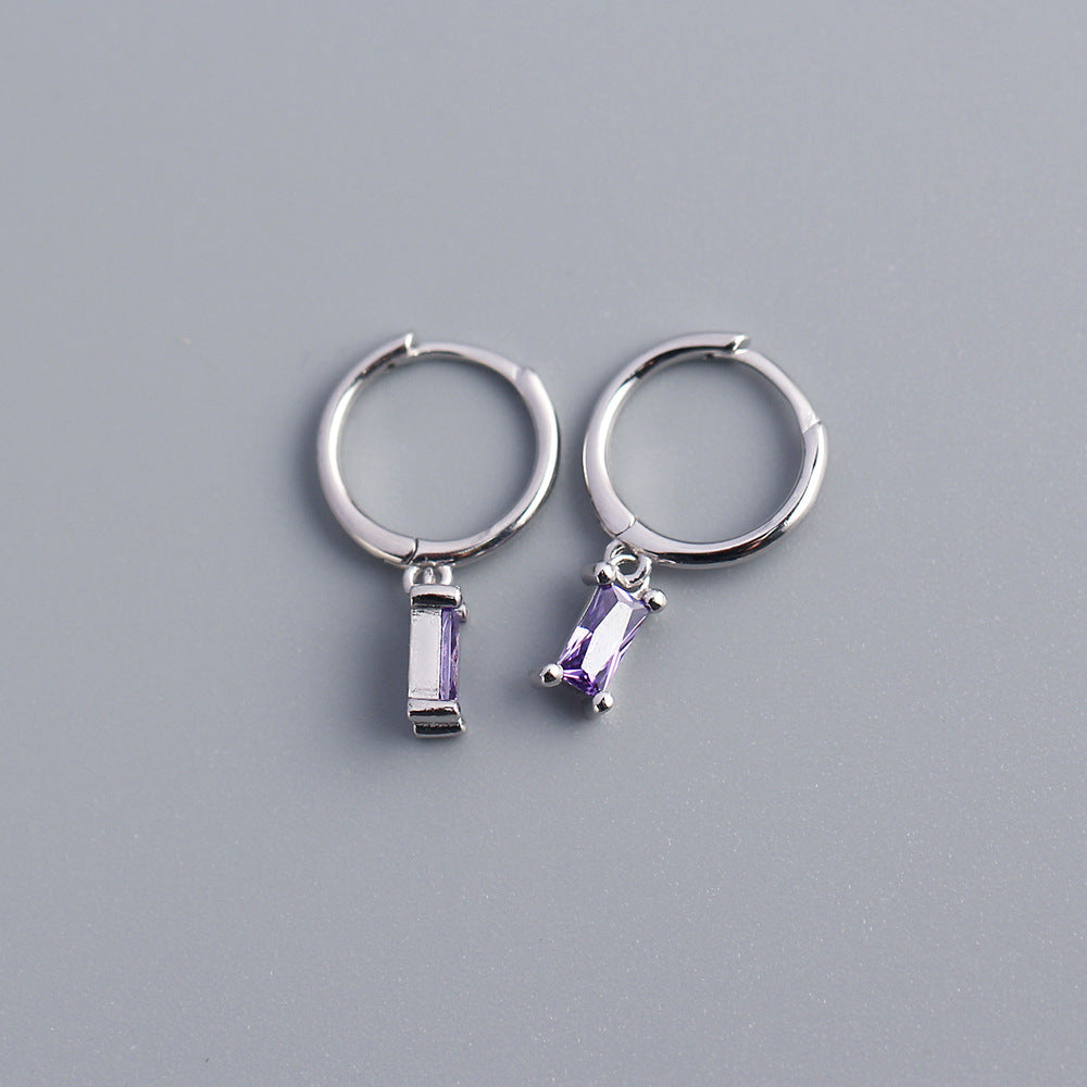 Minimalist 925 Sterling Silver Rectangle Geometric Inlaid Cubic Zirconia Hoop Earrings
