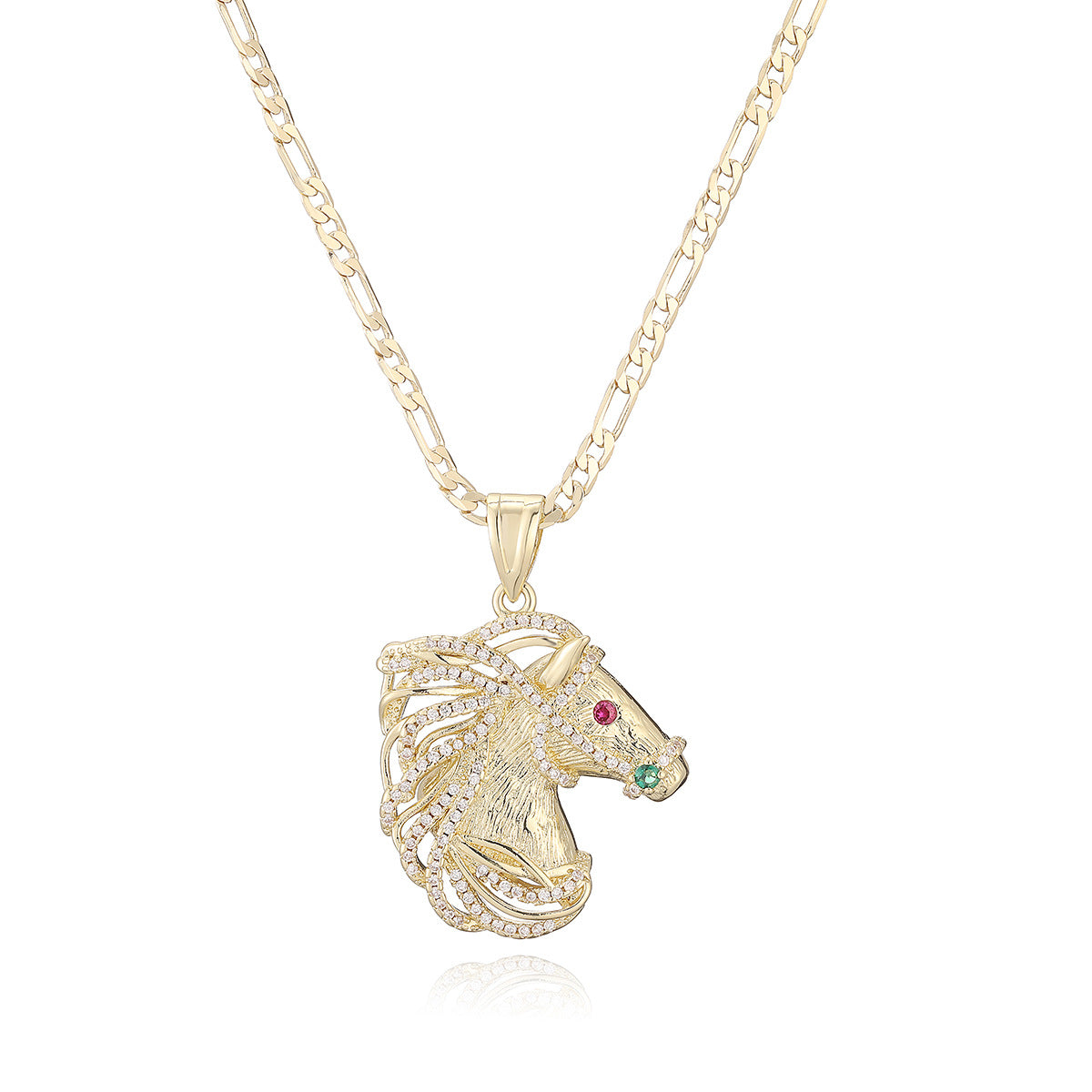 Minimalist Hip-hop 18K Gold Plated Brass Cubic Zirconia Horse Pendant Necklace for Women