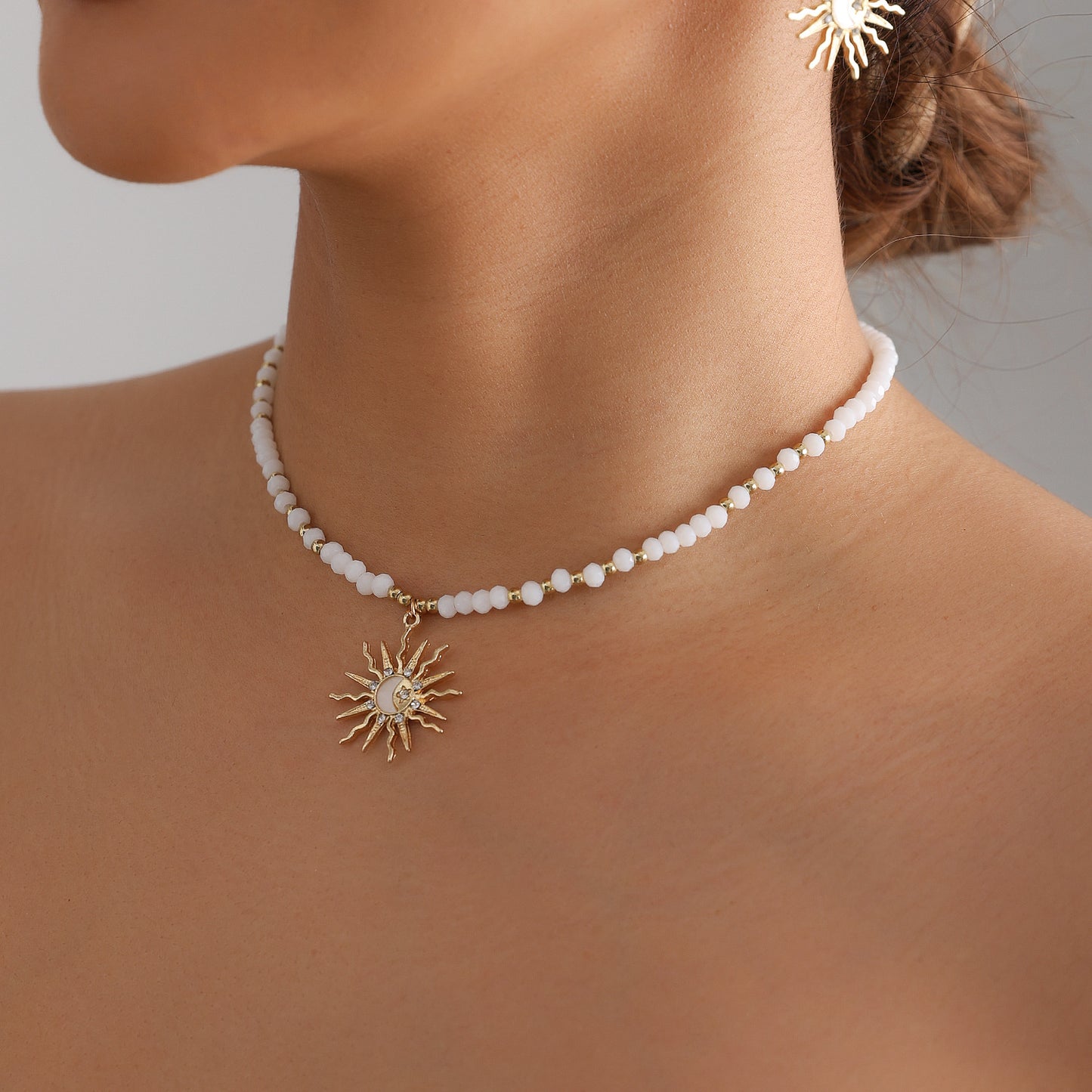 Fashion Geometric Multi-faceted Round Star Moon Alloy Plated Necklace for Women