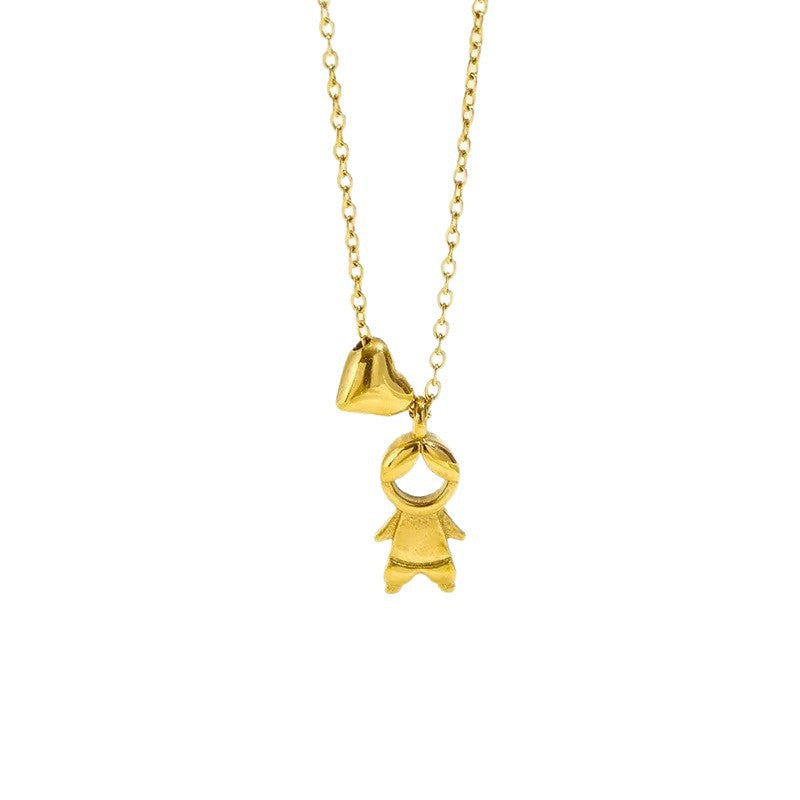 Luxury Heart Shaped Stainless Steel Plated 18K Gold Pendant Necklace Cable Chain for Women