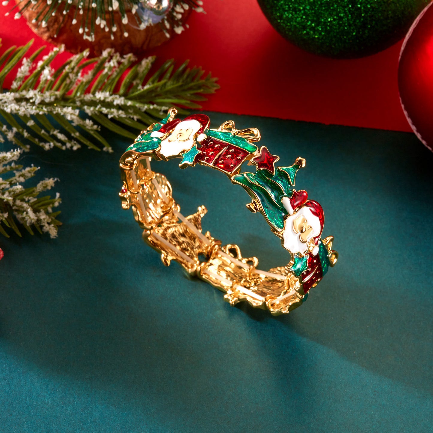 Casual Drip Oil Plated Alloy Christmas Santa Tree Gift Box Necklace Earring Bracelet Set for Women