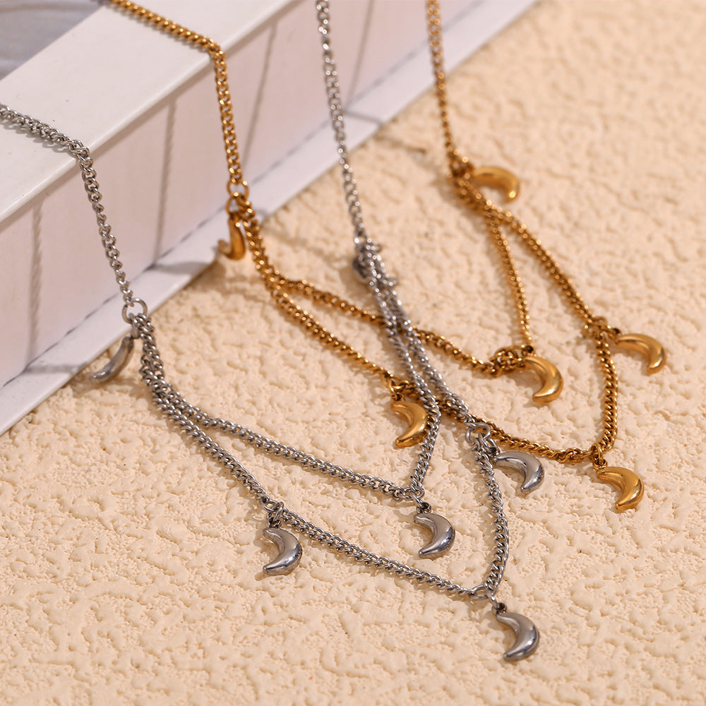 Collana a Pendente a Mezzaluna Minimalista alla Moda da Donna in Acciaio Inossidabile con Placcatura in Oro 18K