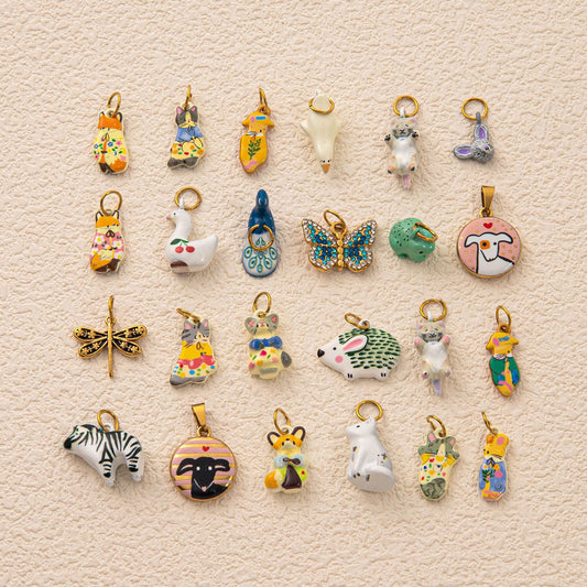 Barra de dije de animal vintage de acero inoxidable con PVD de oro de 18K
