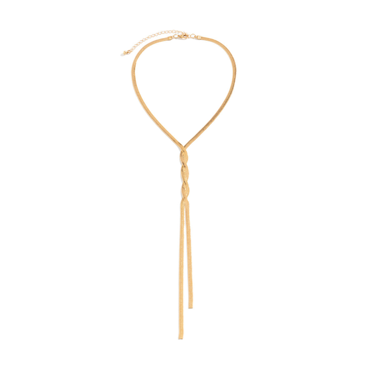 Collar minimalista con colgante geométrico, cadena de serpiente de cobre bañada en oro y detalle de borla