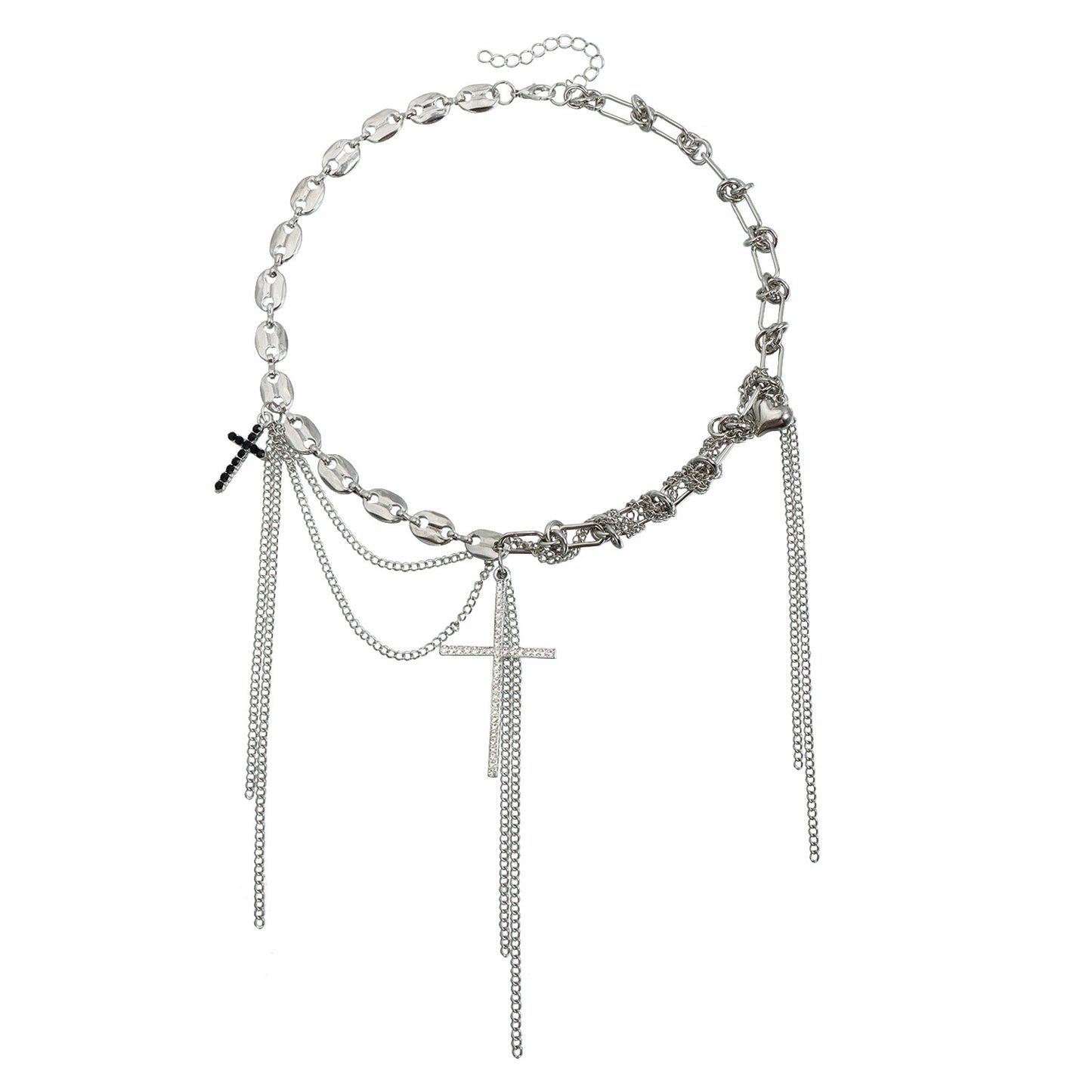 Minimalist Cross Heart Geometric Alloy Plated Necklace with Tassel Cable Chain for Women