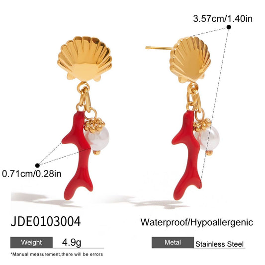 Elegant Geometric Drip Oil Plated Stainless Steel Earrings with Pearl