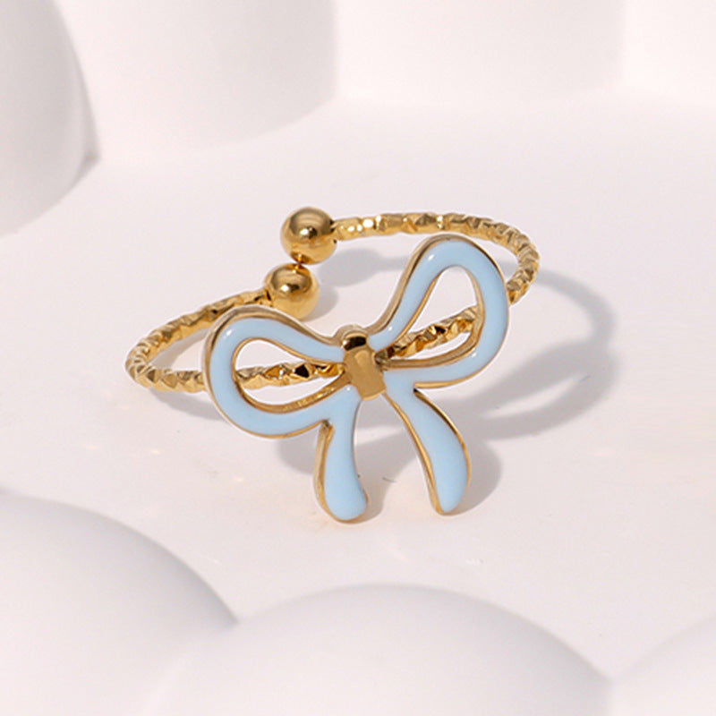 Delizioso Anello Aperto da Donna a Forma di Fiocco in Acciaio Inossidabile Placcato Oro Stile Minimalista