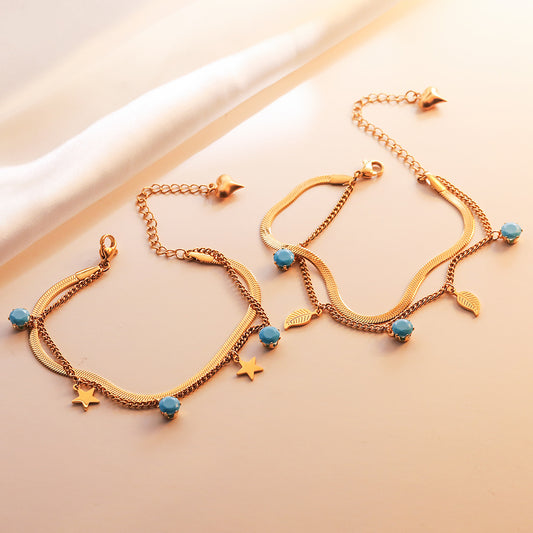 Bracciale Minimalista Geometrico in Acciaio al Titanio da Donna con Finitura Galvanica, Design a Doppio Strato Impilabile, Forma Irregolare, Accessorio di Moda Elegante e Versatile