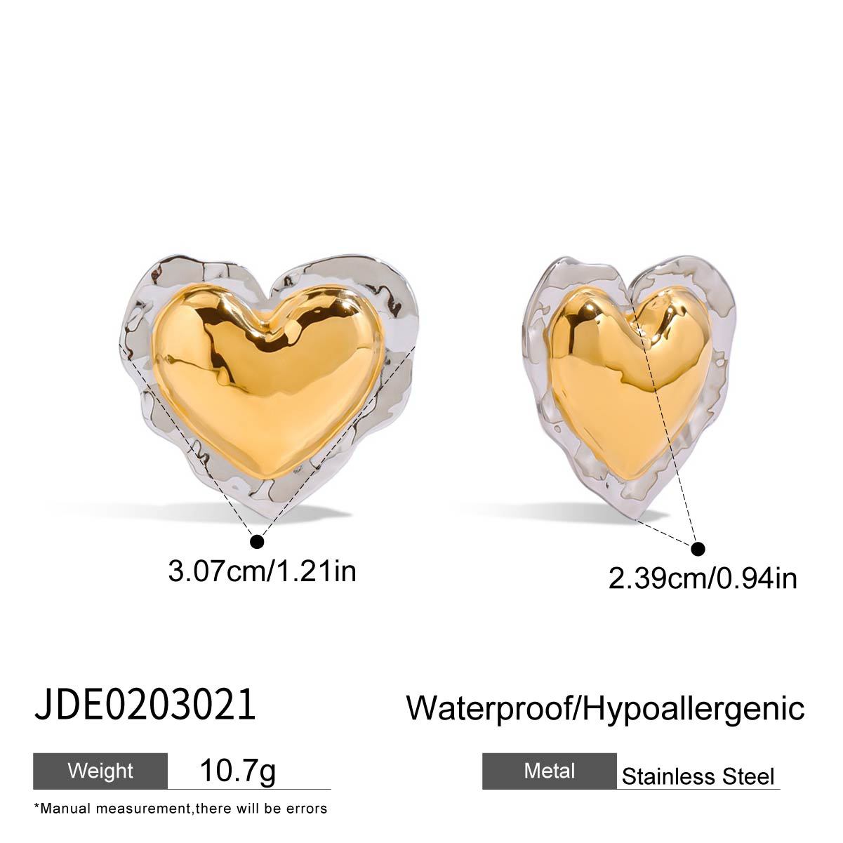 Minimalist Elegant Heart Shaped Stainless Steel and Titanium Steel Plated Stud Earrings for Women