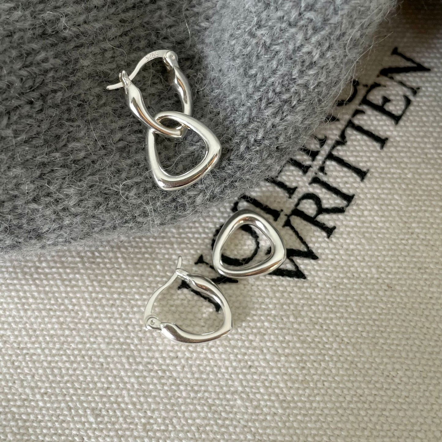 Minimalist Star-Shaped S925 Sterling Silver Hoop Earrings Handmade with Heart Motif