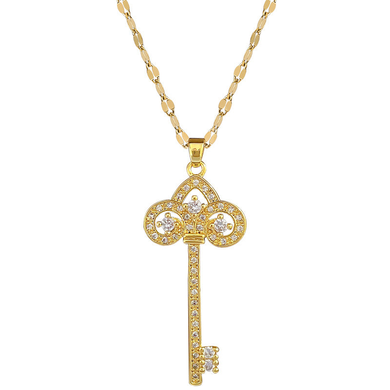 Collana con Pendente a Corona da Donna in Acciaio al Titanio di Lusso con Strass Intarsiati, Design Geometrico, Catena a Medaglione Regolabile