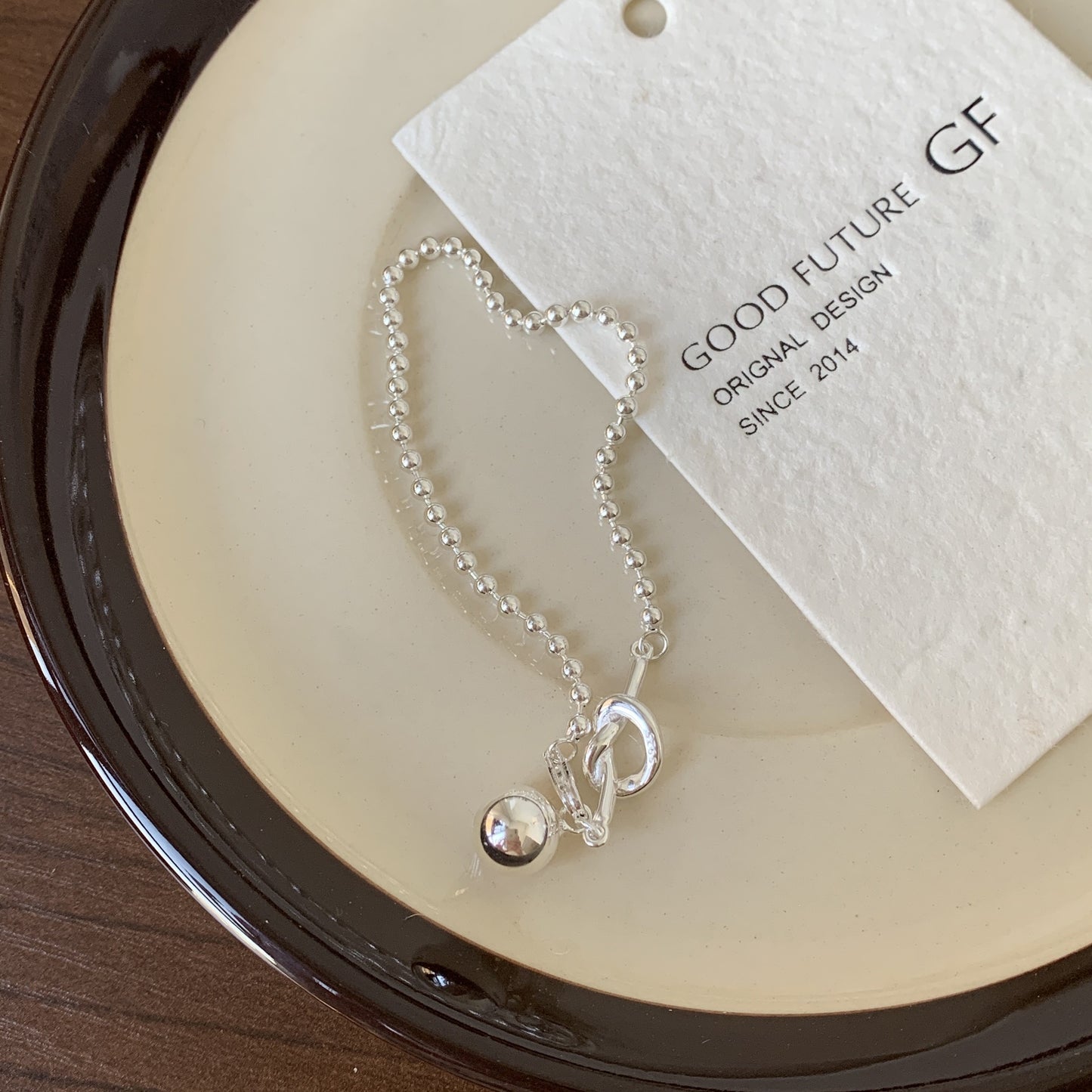 Minimalist 925 Sterling Silver Geometric Heart Knot Beaded Bracelet