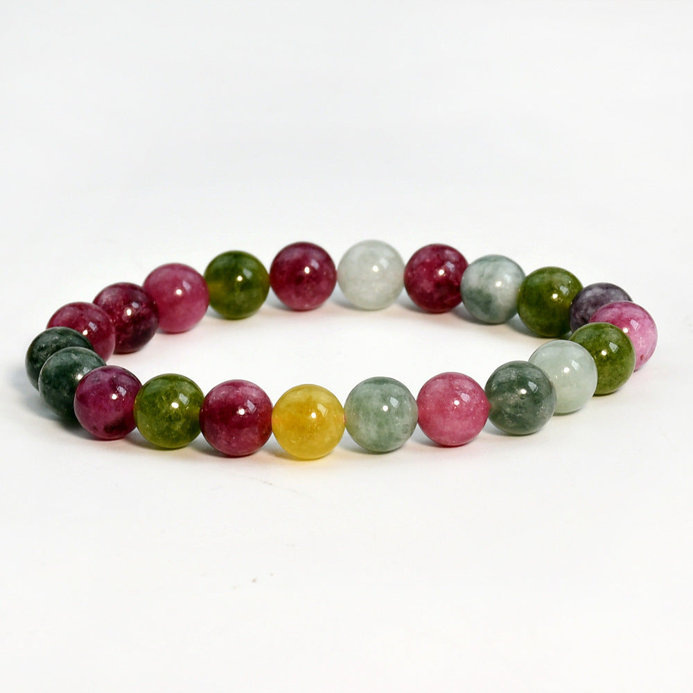 Minimalist Geometric Natural Agate Tourmaline Pink Crystal Beaded Bracelet Unisex Handmade Jewelry