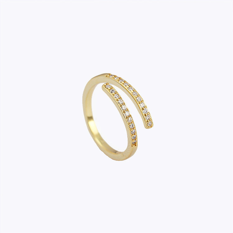 Minimalist 925 Sterling Silver Geometric Cubic Zirconia Inlay Plated Open Ring for Women