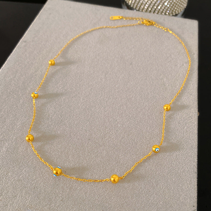 Gold Plated Titanium Steel Geometric Evil Eye Necklace for Unisex