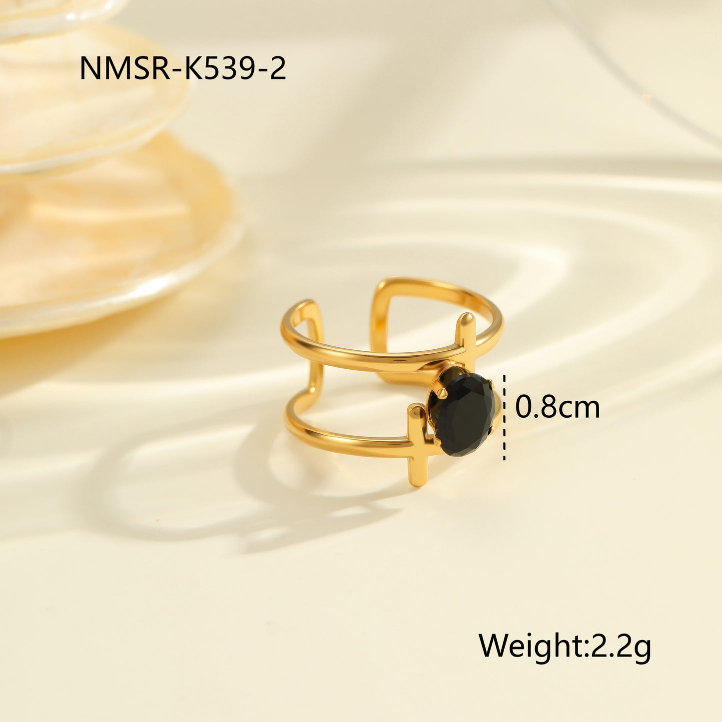 Anillo de acero titanio geométrico minimalista con incrustaciones de diamantes de imitación, banda abierta ajustable para mujer