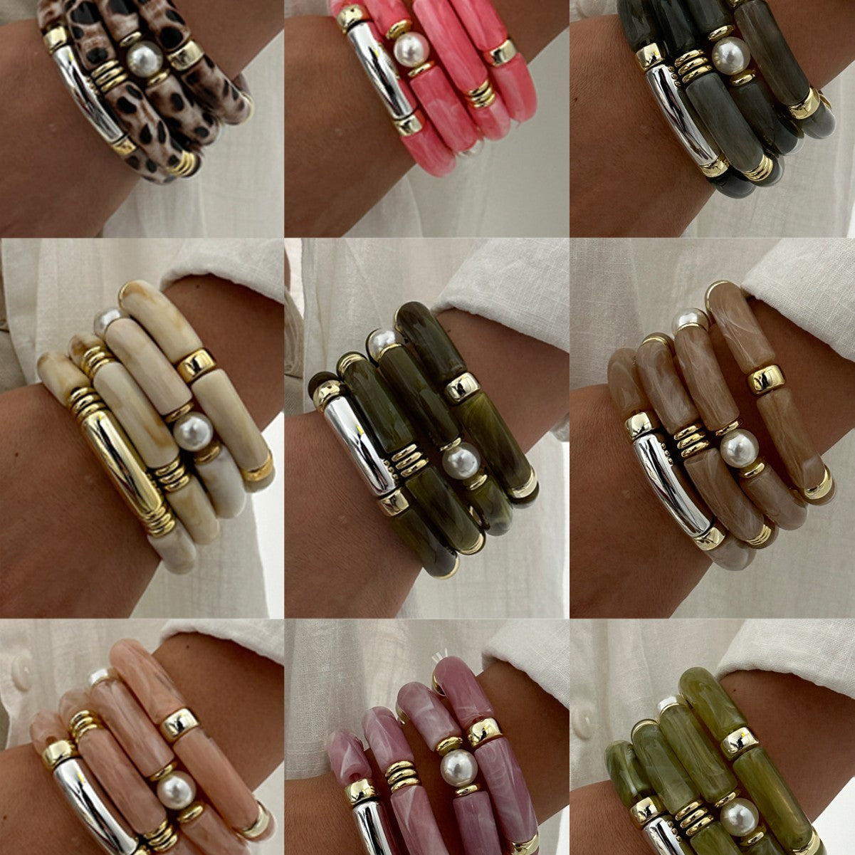 Fashion Vintage Geometric Acrylic Drip Oil Curved Tube Bracelet