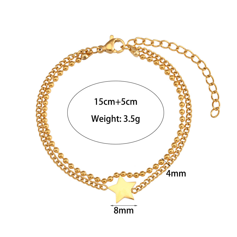 Fashionable Geometric Stainless Steel Twisted Beaded Double-Layer Star Bracelet with Plated Finish for Women