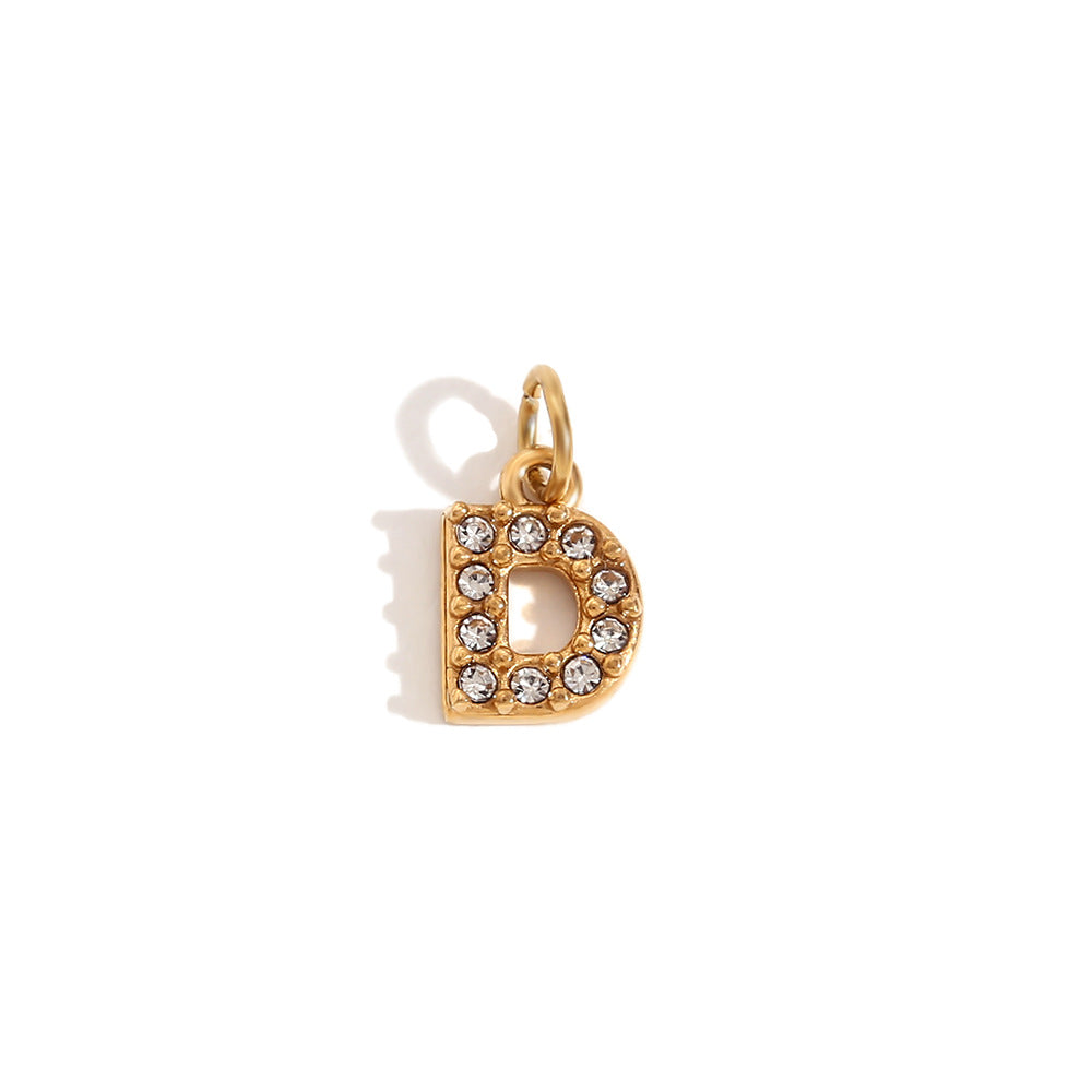 Collana pendente con iniziale in acciaio inossidabile placcato oro 18K e intarsio di strass, stile minimalista