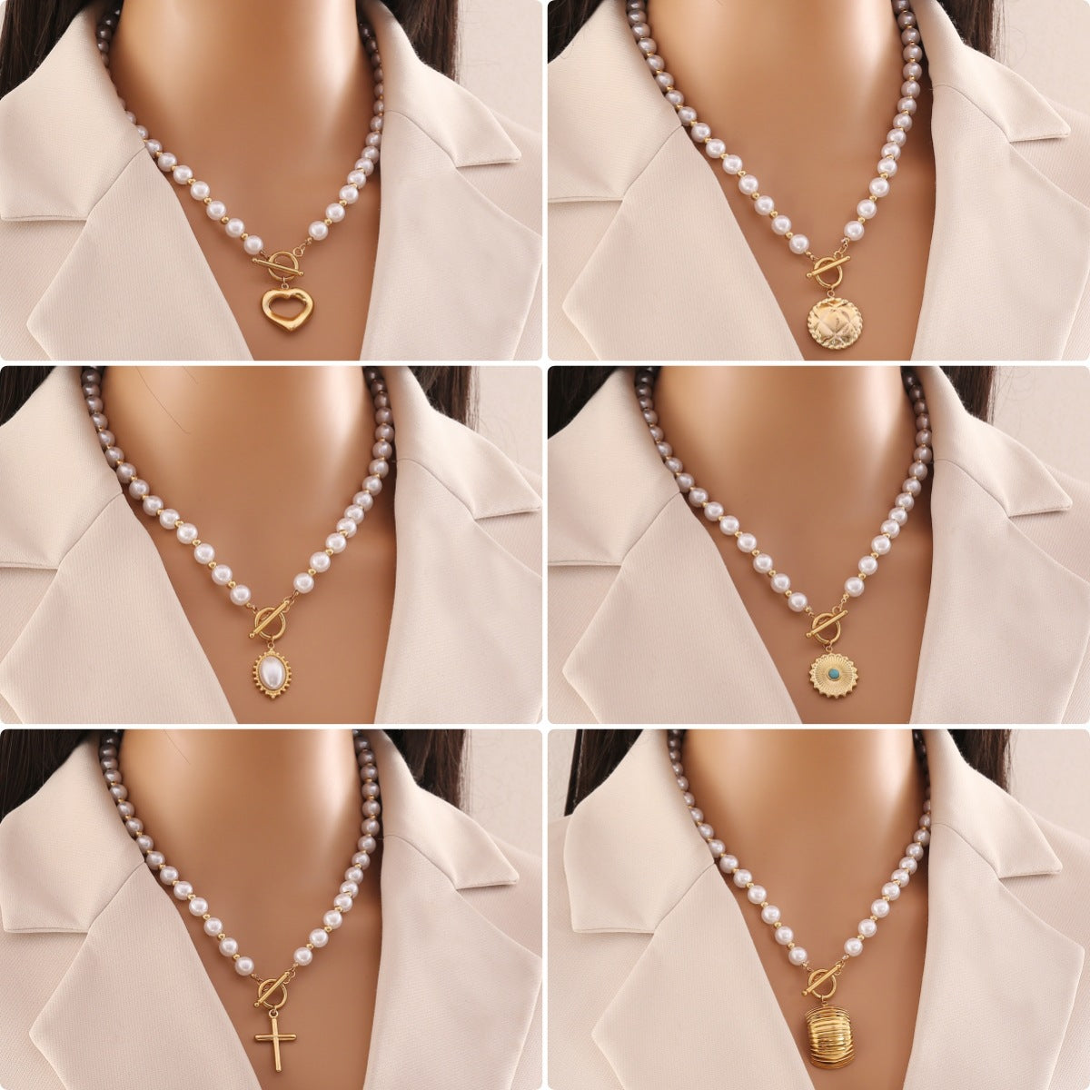 Fashionable OL Style Heart-Shaped Stainless Steel Beaded Necklace with O-Chain for Women