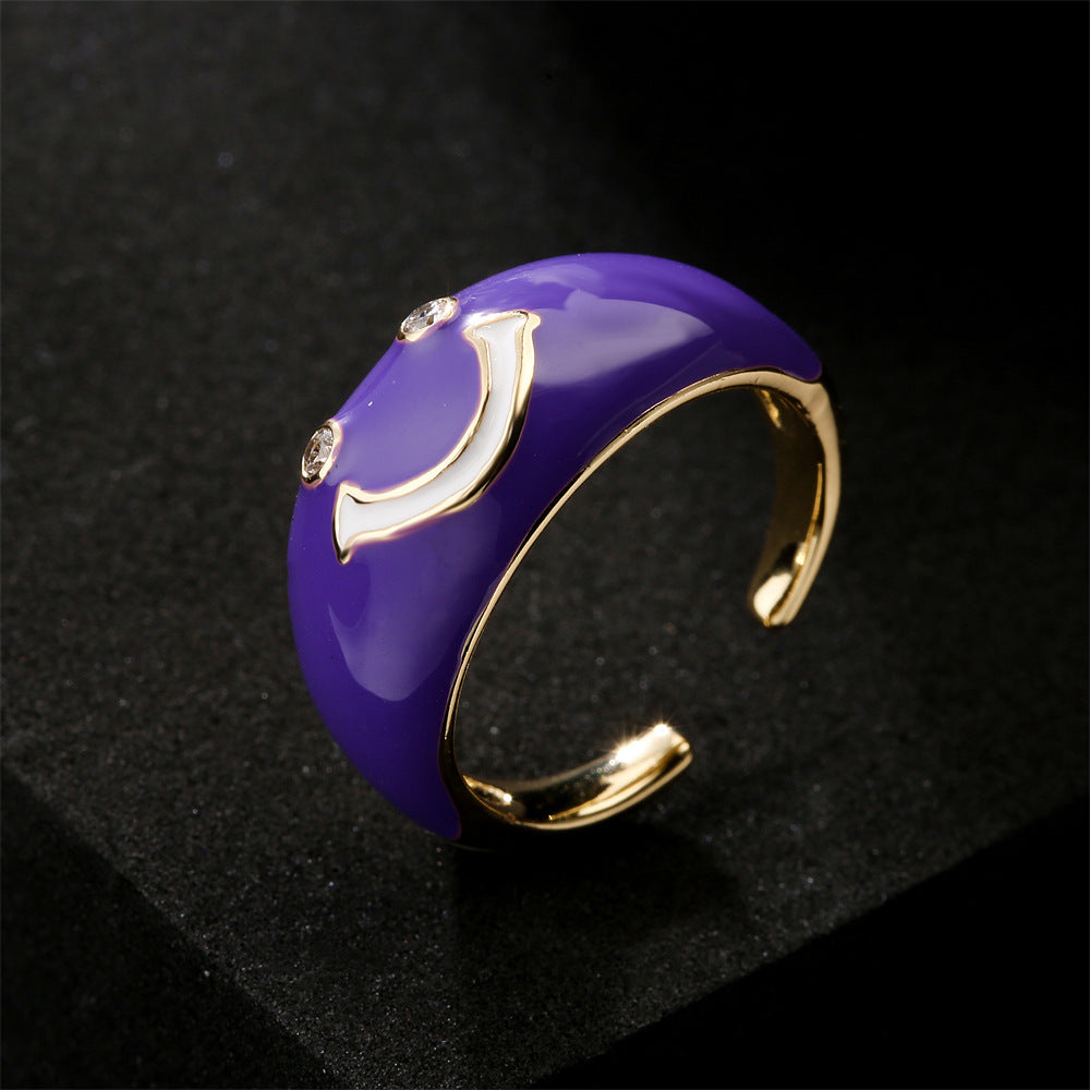 Drip Oil Geometric Brass Gold Plated Cubic Zirconia Ring for Women