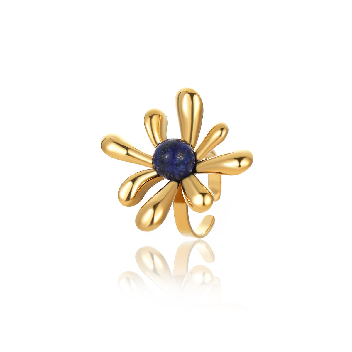 Anello aperto da donna in acciaio inossidabile a forma di petalo irregolare, stile lussuoso, con finitura galvanica