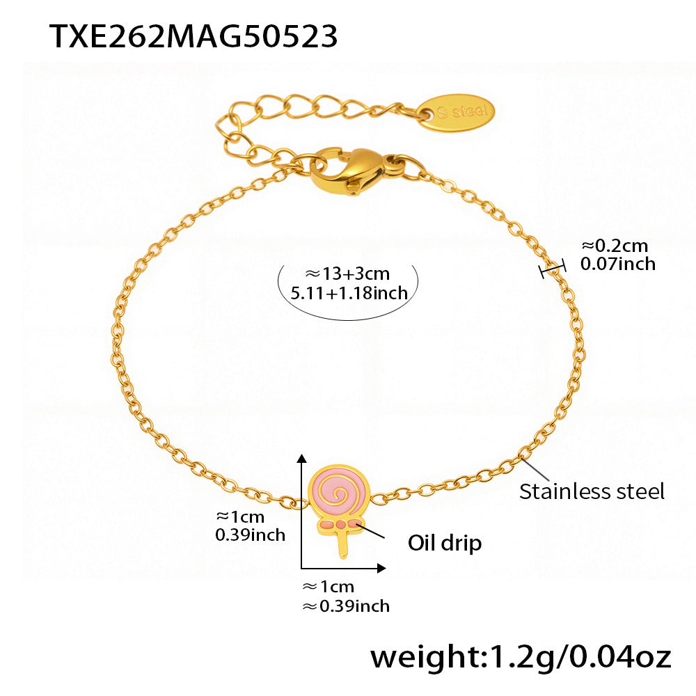 Conjunto de collar de moda con colgante de esmalte en forma de caramelo con cadena de acero inoxidable y dijes de acero de titanio para mujer