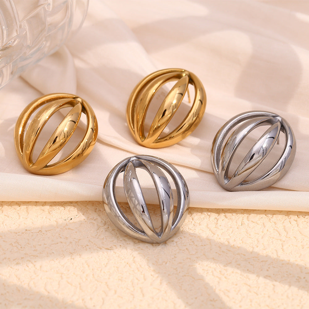 Pendientes de acero inoxidable geométricos de moda con chapado en oro de 18 quilates y diseño de arco semiesférico hueco