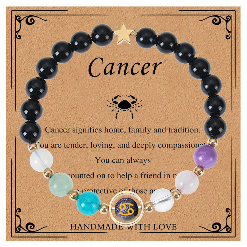 Elegant Geometric Natural Crystal Zodiac Beaded Bracelet Unisex Handmade Jewelry with Card