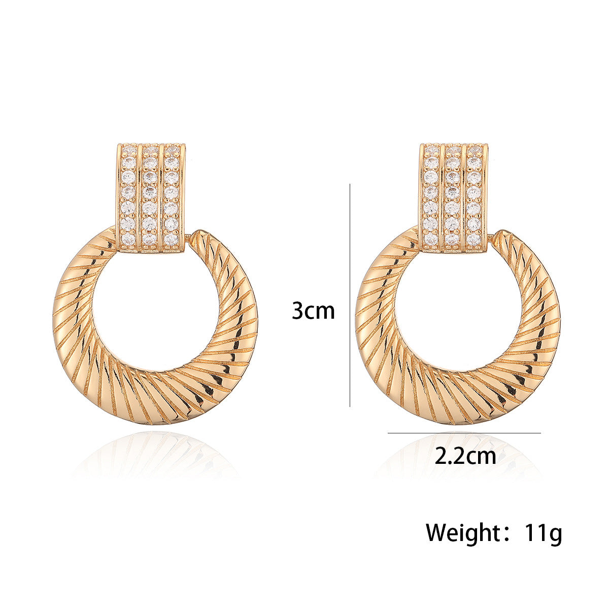 Pendientes redondos geométricos de cobre estilo vintage con baño de oro de 18 quilates e incrustaciones de circonitas para mujer