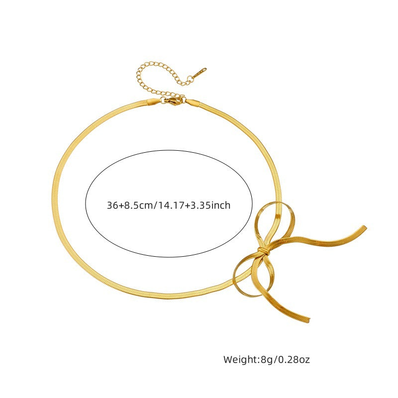 Minimalist Plated Stainless Steel Bow Snake Chain Necklace for Women